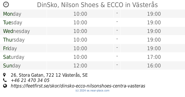 🕗 DinSko & ECCO Västerås opening times, 14, Hällagatan, tel. 21 470 21
